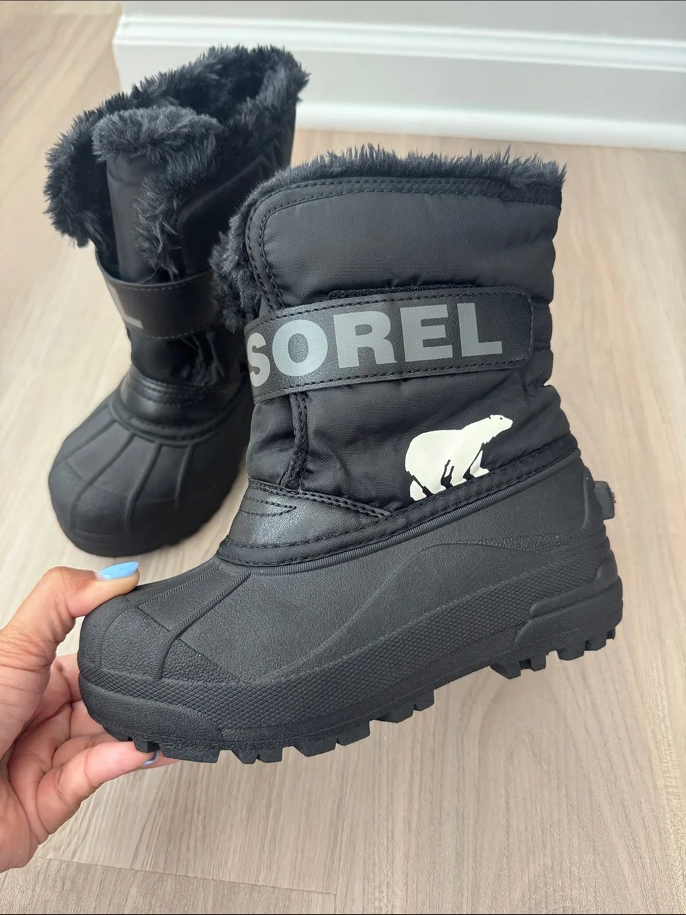 Sorel Kids Black Winter Snow Boots with Faux Fur Trim